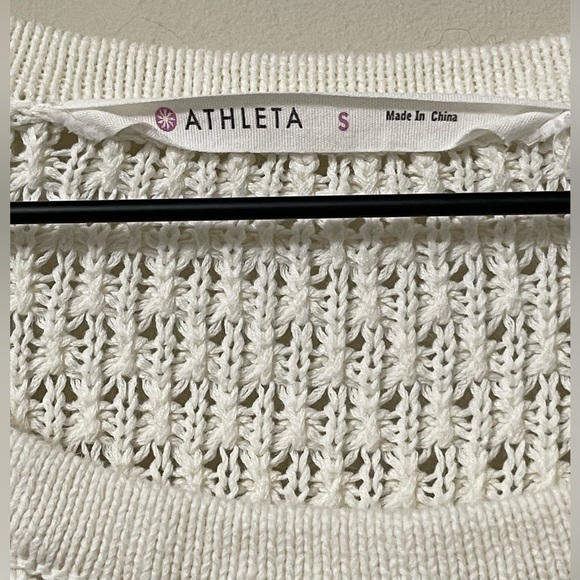 Athleta Off-White Cotton-Linen Blend Crochet High-Low Sweater Size Small - Picture 8 of 9